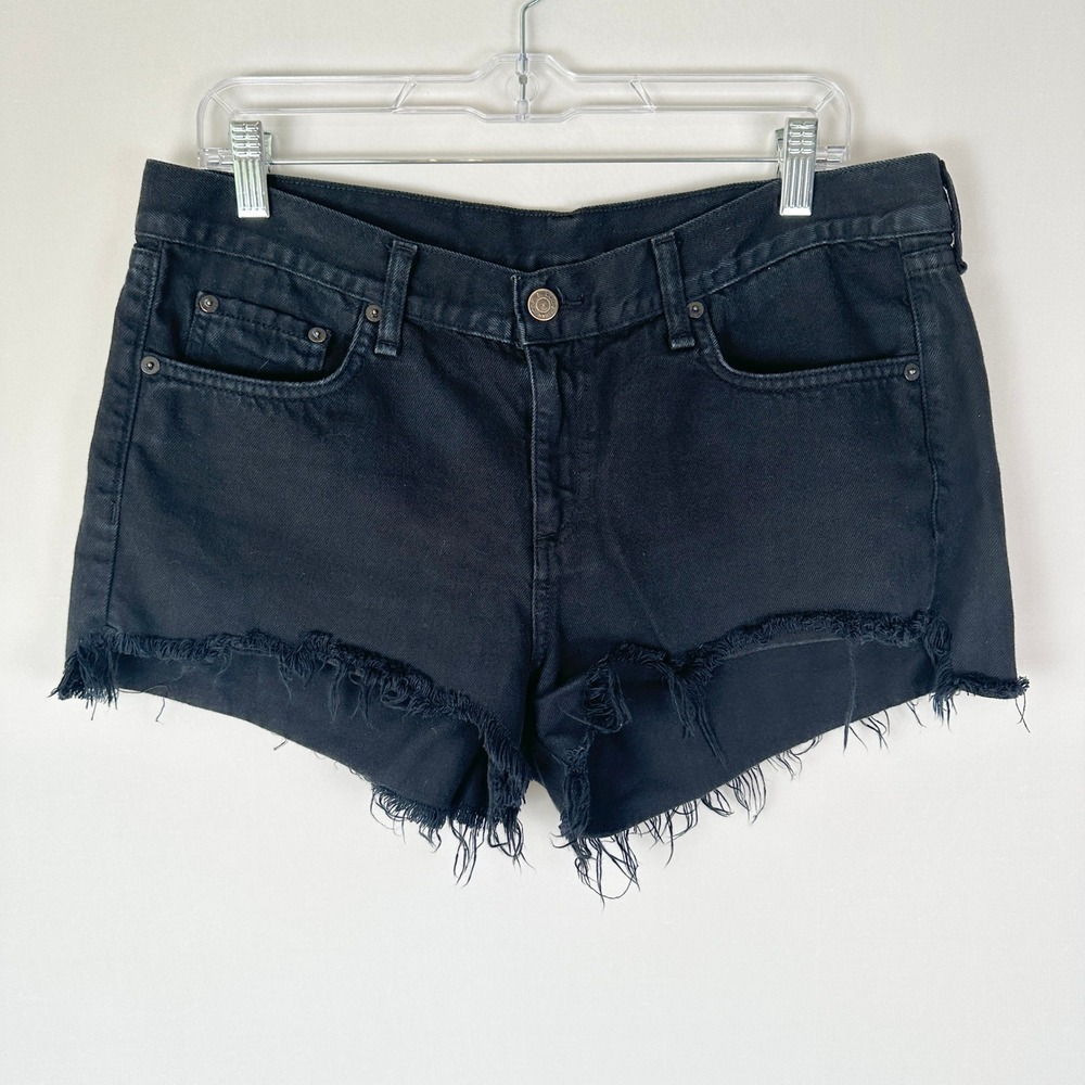 Rag & Bone Short Shorts Womens 29 Black Wash Stretch Cotton Raw Hem Boho Edgy